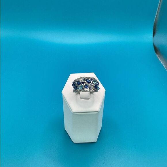 Sterling Silver (925) Wide Sparkly Blue Eternity Band - Picture 6 of 17